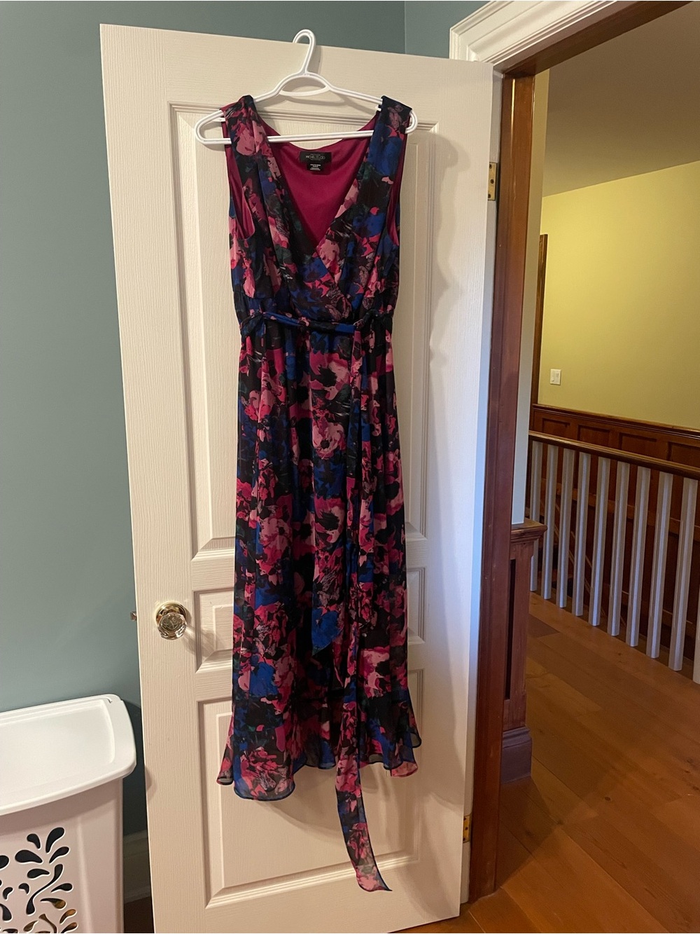 Michel Studio Floral V-Neck Maxi Dress in Pink & Blue